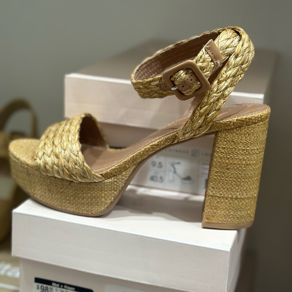Chinese Laundry TRUETT straw tan block heel NWT